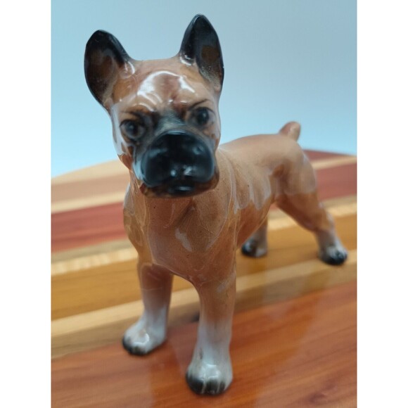 Vtg Boxer Dog Figure Tan Black Standing Male Smooshy Face Nub Tail Cropped Ears - Picture 1 of 12